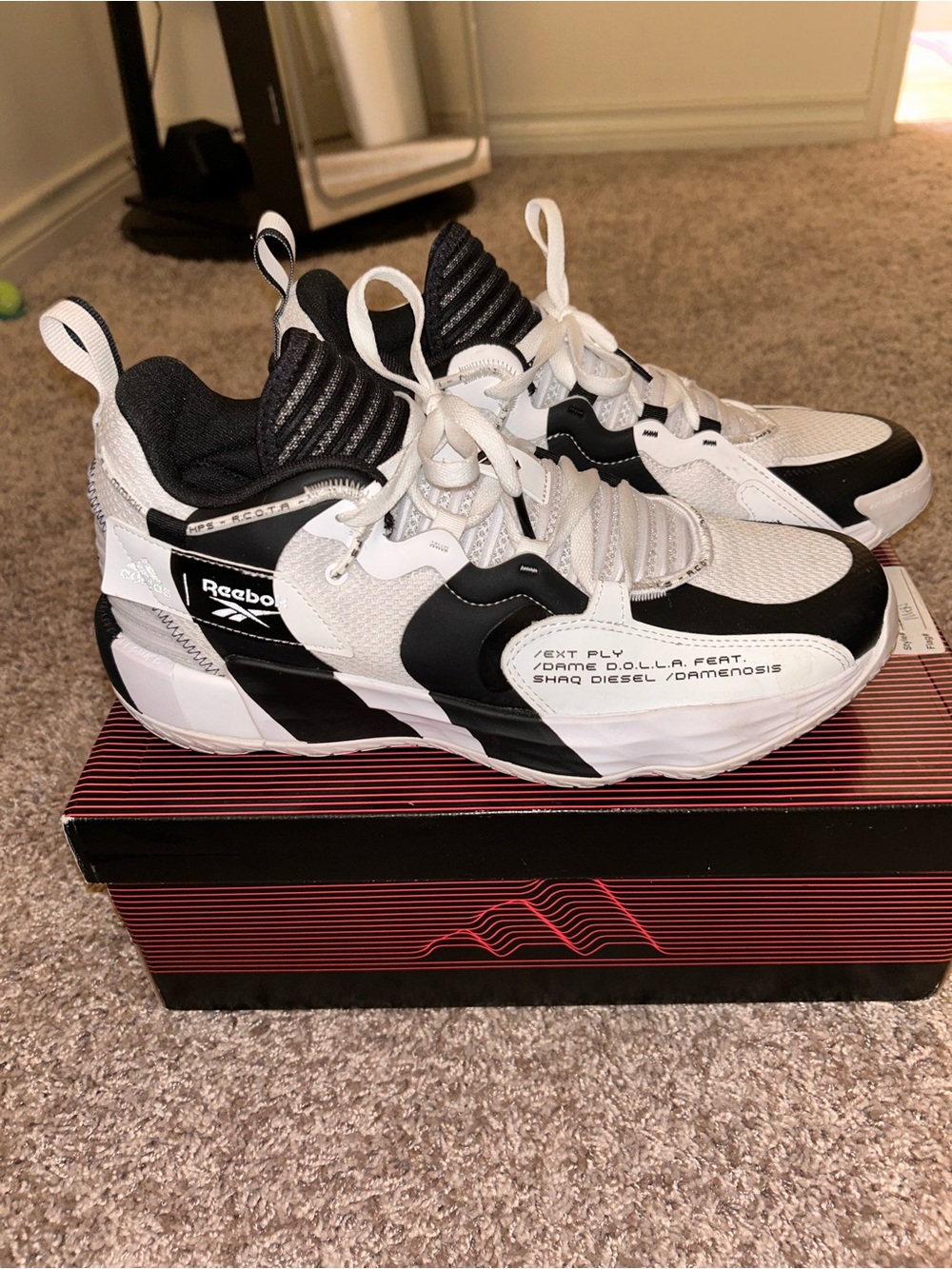 Reebok Mens Black and White Sneakers